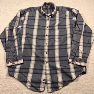 Route‎ 66 Mens Large Plaid Button Down Shirt Blue White 100% Cotton Long Sleeve